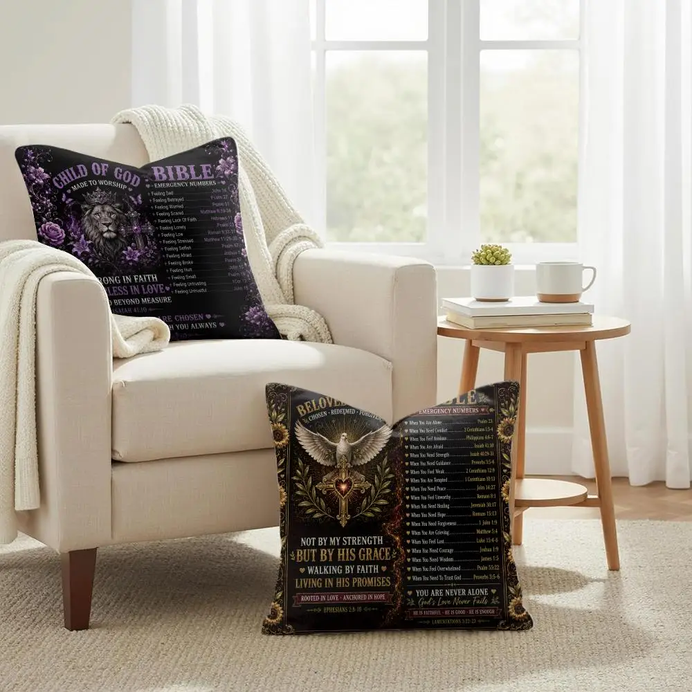 Bible Emergency Numbers Cushion Cover Summer Coolness Linen Organic Fabric Sofa Pillow Case Double-Sided Printing Home Decor