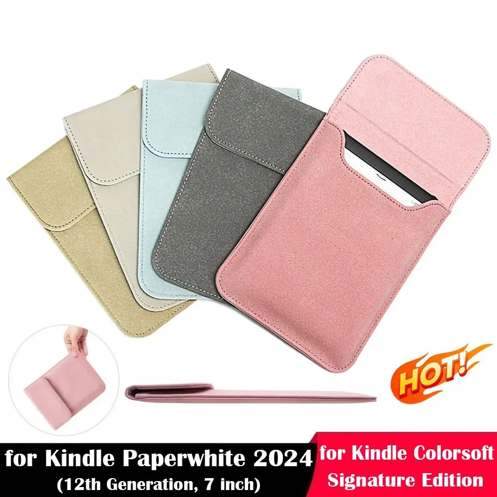 

6.8 7 inch e-Reader Sleeve PU Leather Ultra Slim Storage Bag for Kindle Paperwhite 2024/Colorsoft Signature Edition