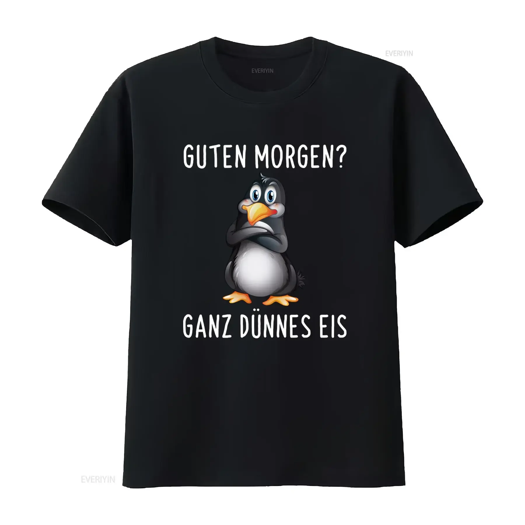 Good Morning Guten Morgen Funny Grouch Penguin T Shirt with Ganz Dunnes Eis Print vintage Washed Unisex Versatile Casual