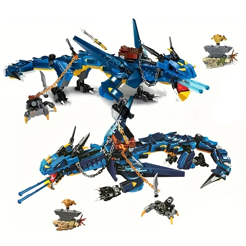 Animated Film Movie Jay\'s Blue Mecha Dragon Of Thunder And Storm Blue Building Blocks With Figure Toys Gifts For Adult Kids Boys