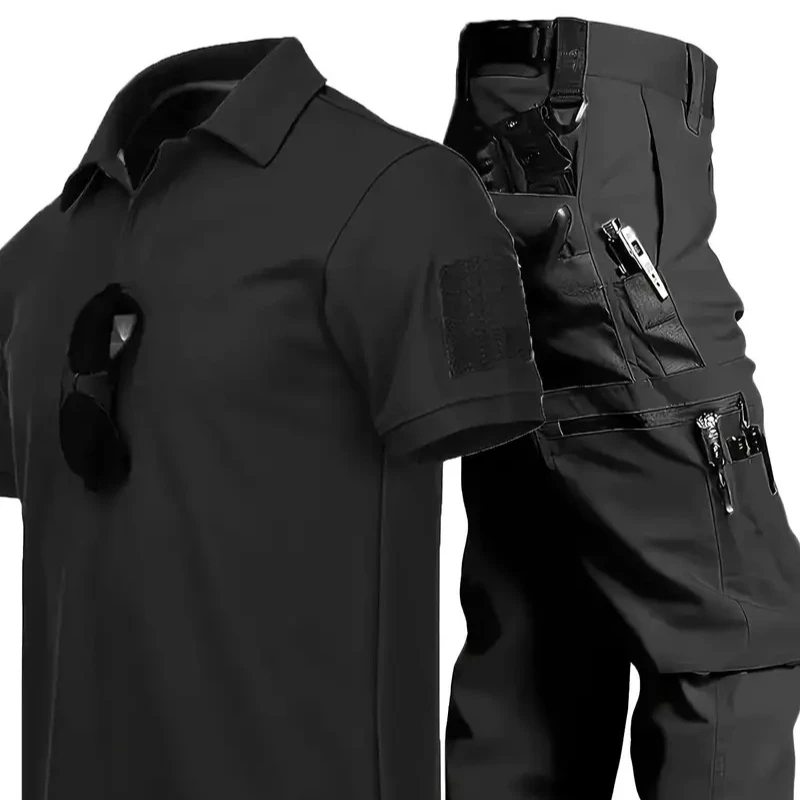 

New Summer 2-piece Tactical Tooling Short-sleeved Pants Suit Men's Casual T-shirt Multi-pocket Tooling Pants Clothes for Men
