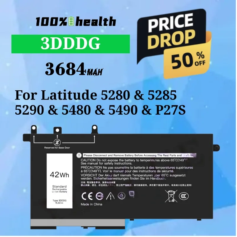 

3DDDG 3684mAh Laptop Battery for Dell Latitude 5280/5285/5290/5480/5490 Lithium Rechargeable Battery