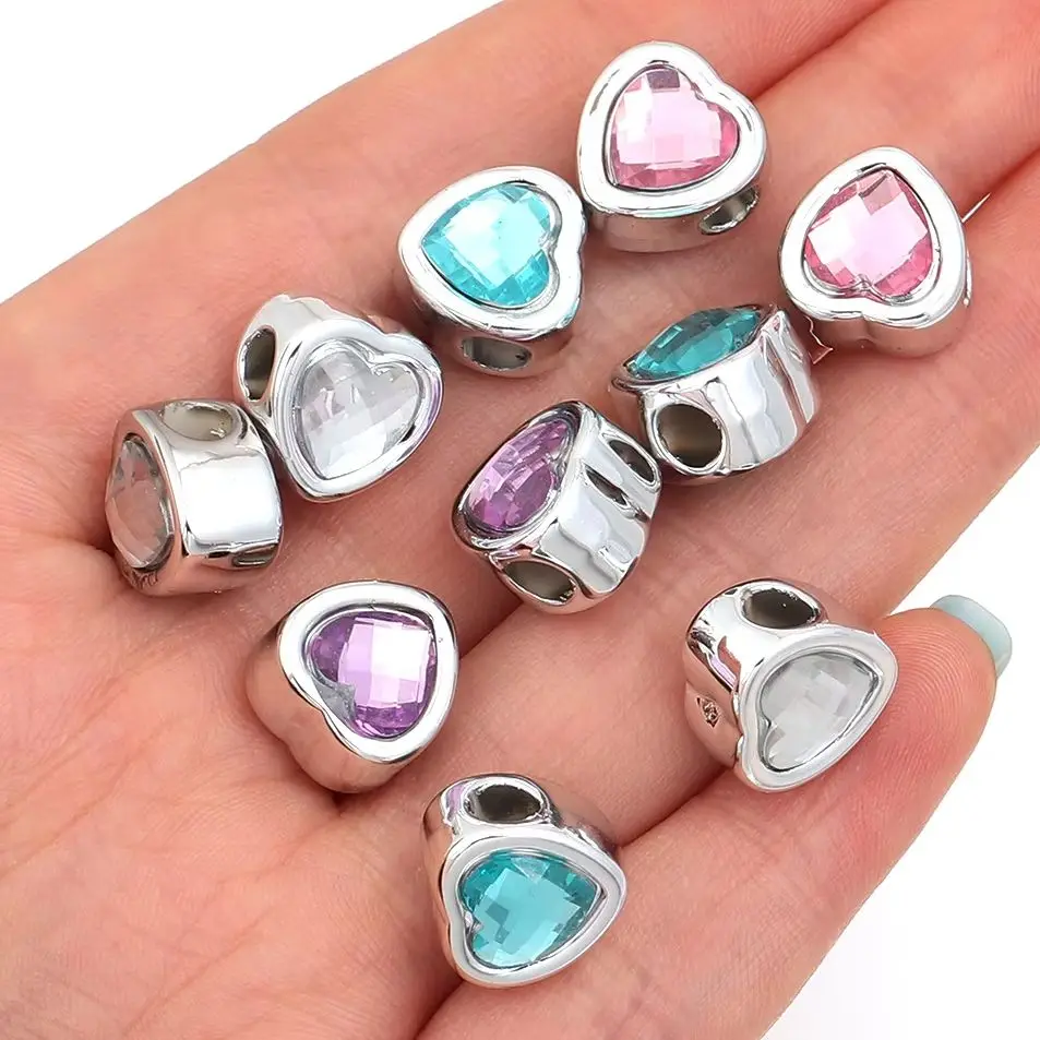 10/20pcs Resin Rhinestone Double Side Large Hole Beads Heart Square Round Spacer Beads DIY Bracelet Jewelry Making Accessories