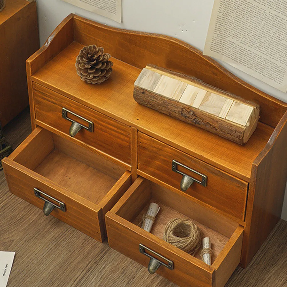 

Wooden Storage Box Retro Style Drawer Type Organizer for Jewelry Skincare Sundries Desktop Dressing Table Decor