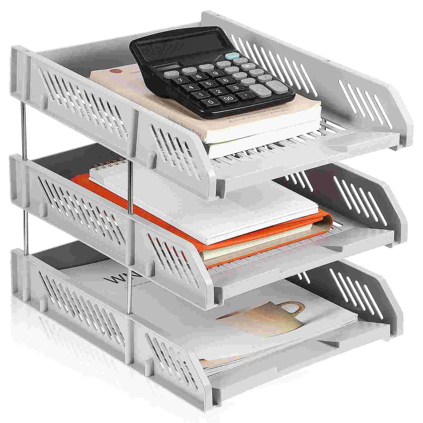 

3-Tier Letter Tray Desk Organizer File Stackable Paper Tray Plastic Office Paper Shelves File Sorter Book Storage Rack