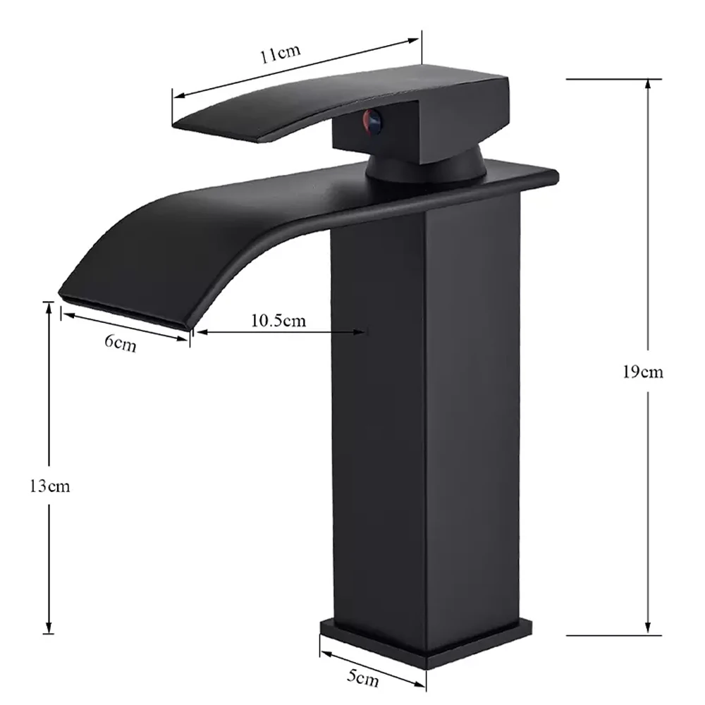 Grifo de baño de cascada negra, mezclador de fregadero de tocador, grifo de agua fría y caliente, grifos de fregadero de baño de un solo orificio,