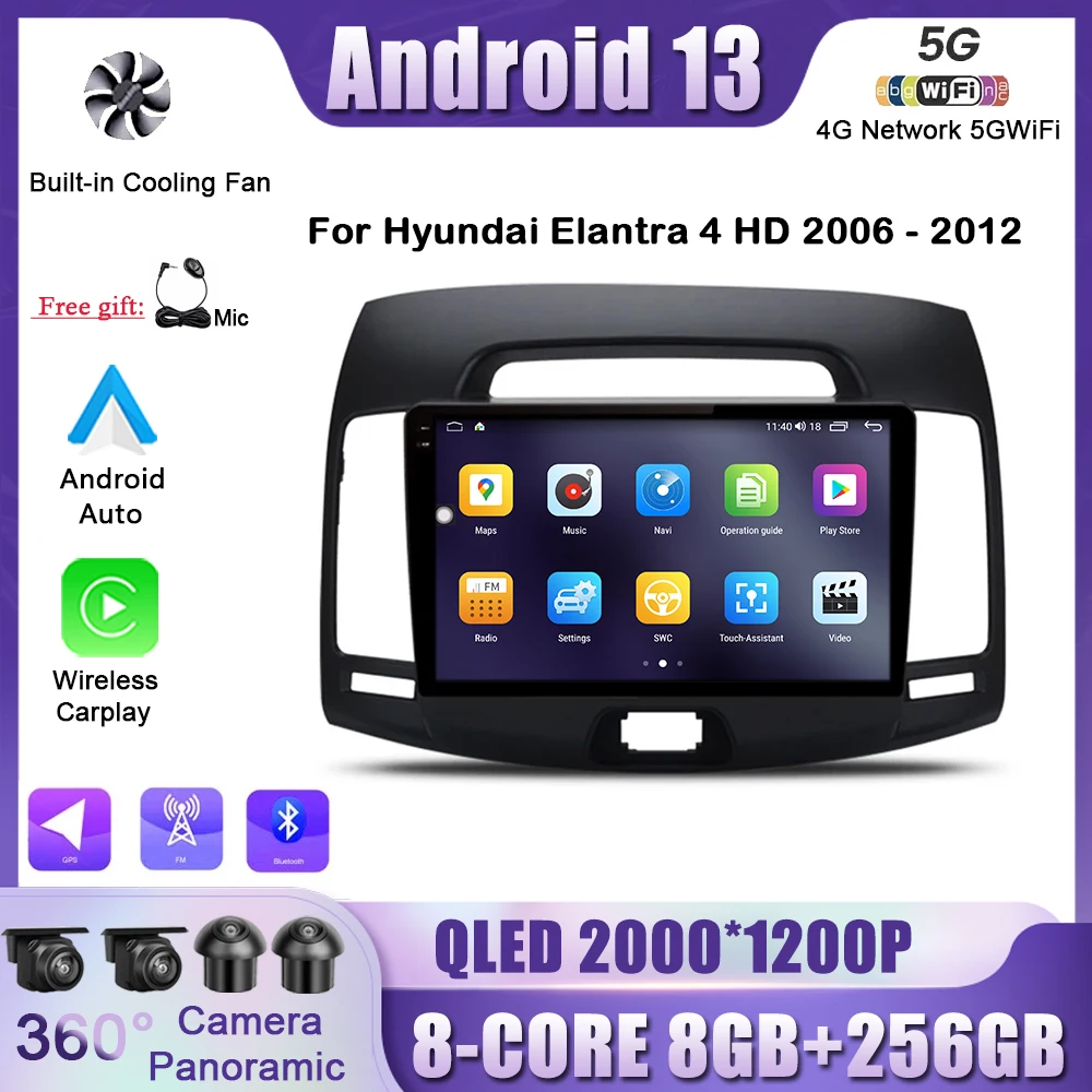 

Android 13 For Hyundai Elantra 4 HD 2006 - 2012 Car Radio Multimedia Player Navigation GPS Carplay Wifi Bluetooth Auto Radio