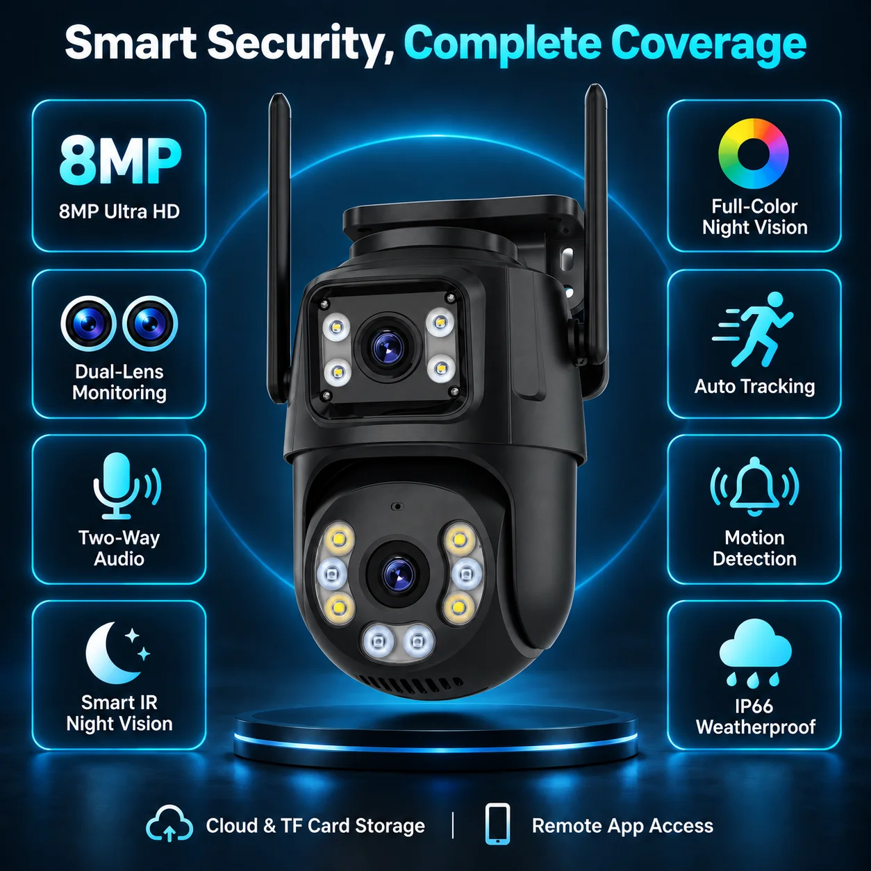 8MP WiFi Security PTZ Camera Outdoor IP66 Waterproof Battery Powered Human Detection Two‑Way Audio Home Garage Surveillance