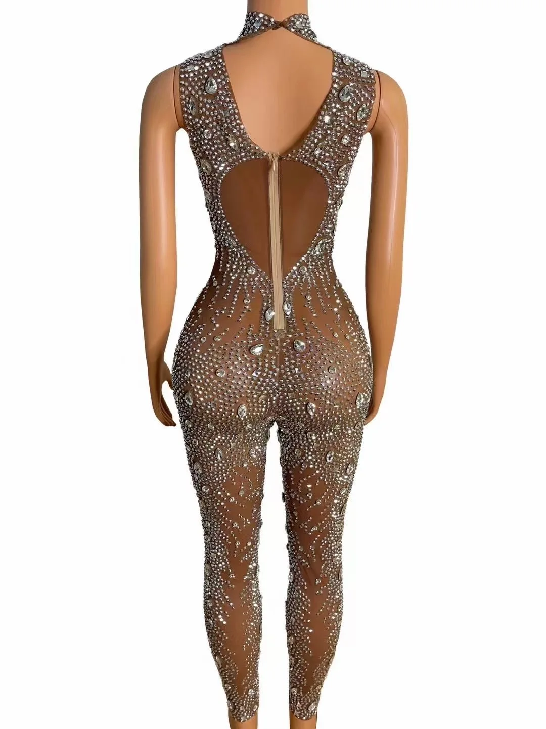 2024 New Sexy Stretch Tight Jumpsuit Birthday Celebration Singer DJ Bar Nightclub Sparkling rhinestone Stage Performance Costume