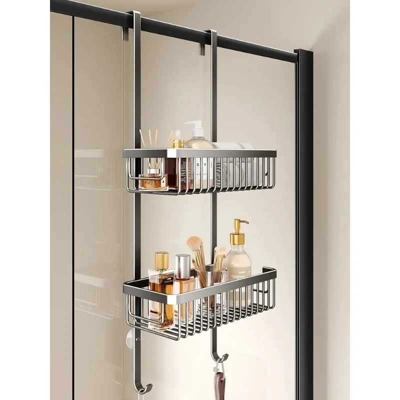 Hot Sale Nordic Non Free Bathroom Rack Hollow Out Drain Shower Room Hanging Basket Ventilated Breathable Glass Room Hanging Rack