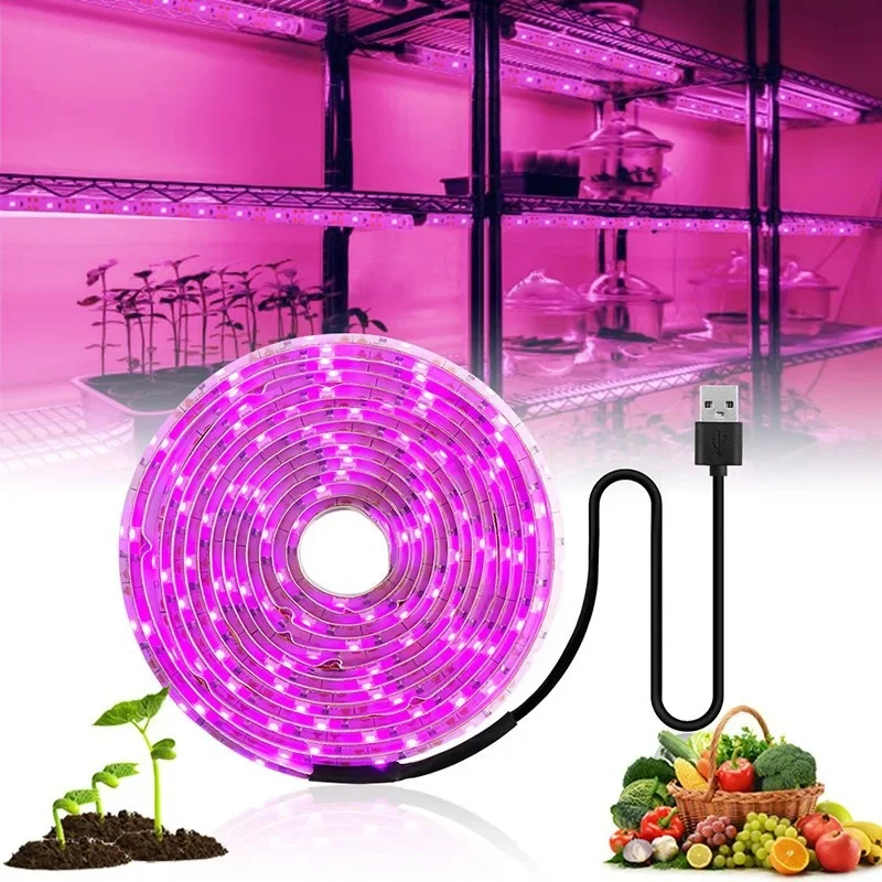 DC 5V USB LED Grow Light Full Spectrum 1-5m Plant Light Grow LED Strip Phyto Lamp for Vegetable Flower Seedling Grow Tent