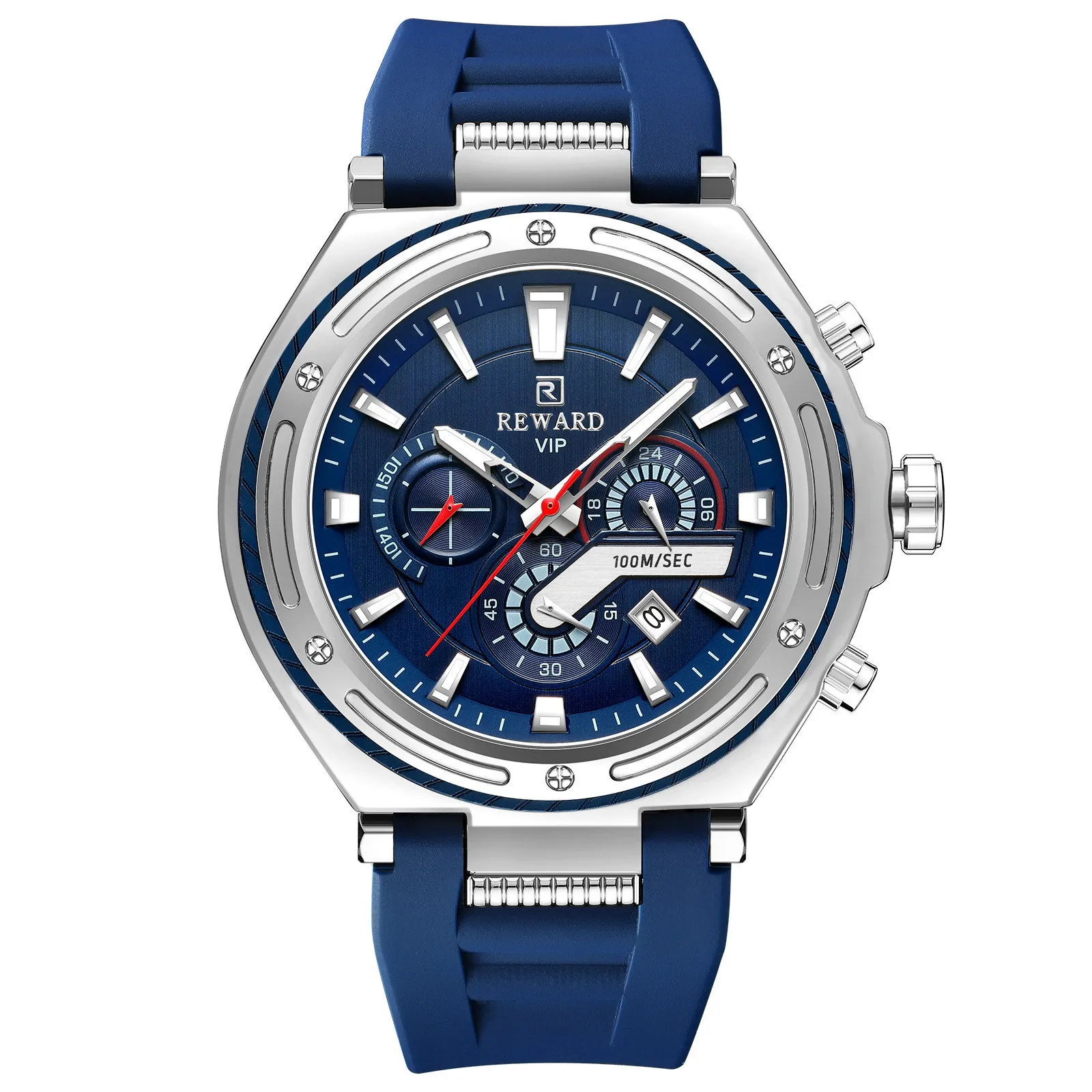 Multifunctional Sports Quartz Men's Watch Silicone Strap Three Eyes Six Hands Chronograph Men's Watch Waterproof