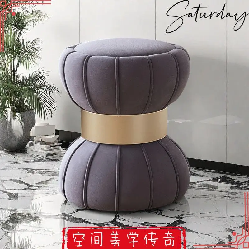 

Nordic Dressing Makeup Stool Bedroom Dresser Ottomans Manicure Round Stools Living Room Sofa Low Ottomans Light Luxury Soft Seat