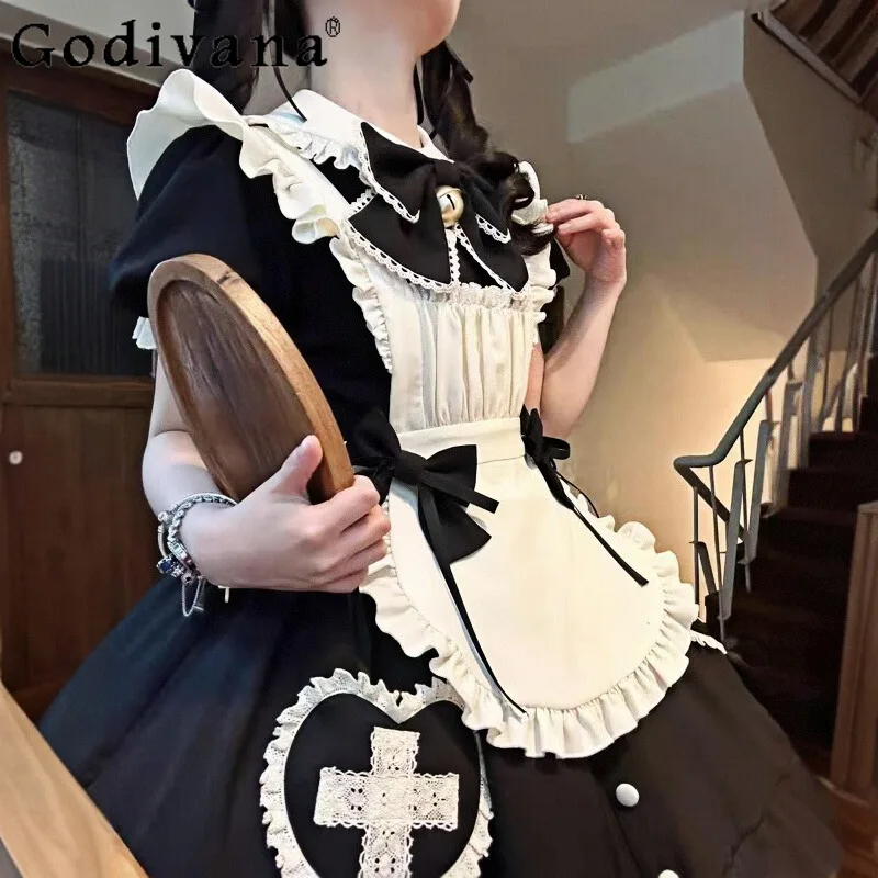 Cameriera Cosplay Abito dolce e carino Lolita Girl Vita Anime Performance Dress Abito da costume uniforme grembiule estivo da donna