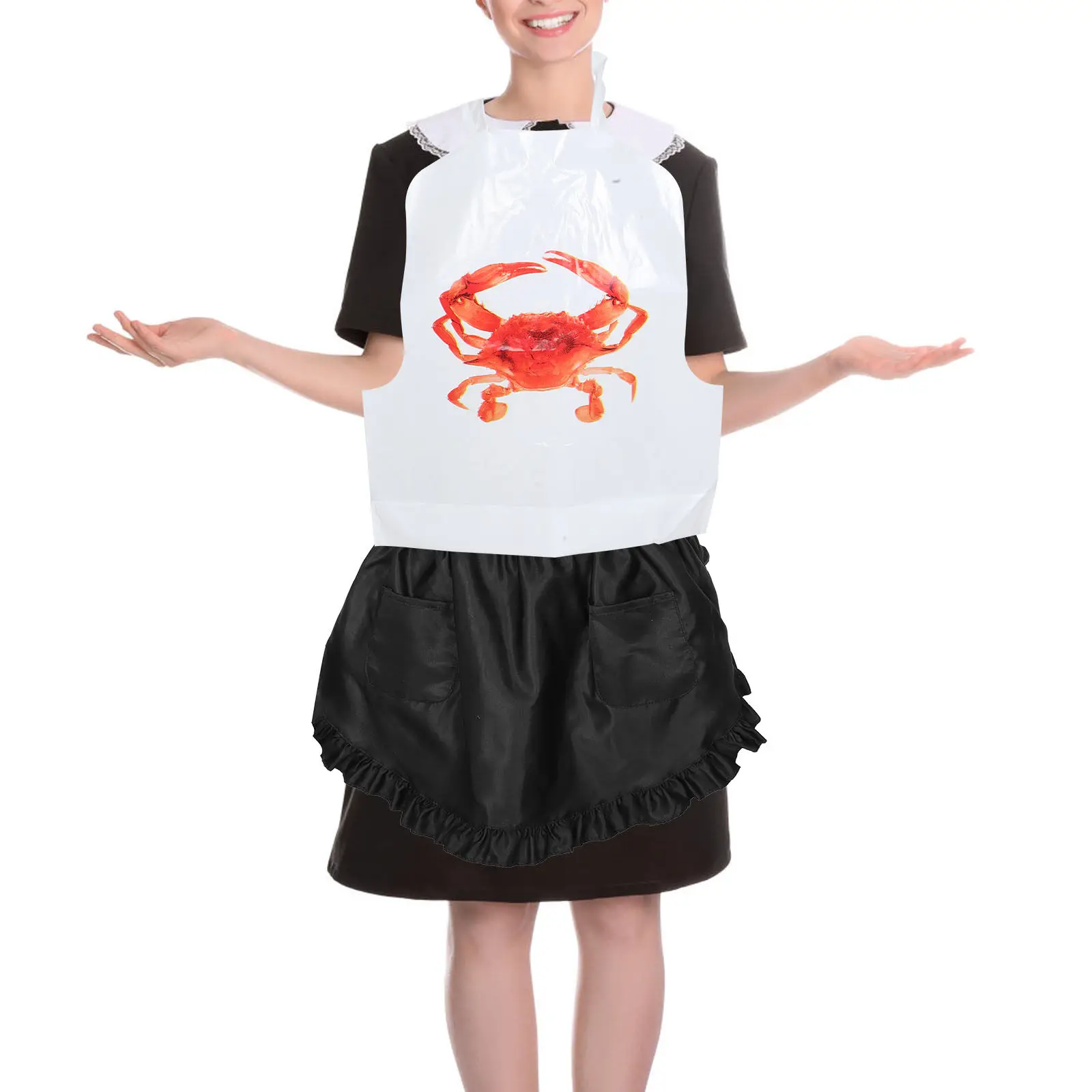 100Pcs Crab Plastic Aprons Disposable Bibs for Adults Cooking Lobster Seafood Boil Party Crawfish Clothing Protection