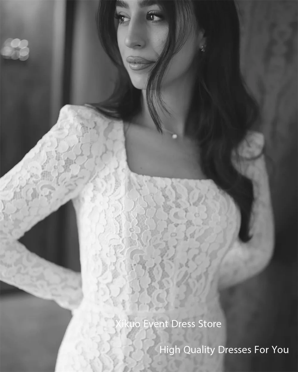 Xikuo Elegant Appliques ชุดแต่งงาน Chic ลูกไม้แขนยาวชุดเจ้าสาว Mermaid ภาพลวงตาผู้หญิง Vestido De Novia ที่กําหนดเอง
