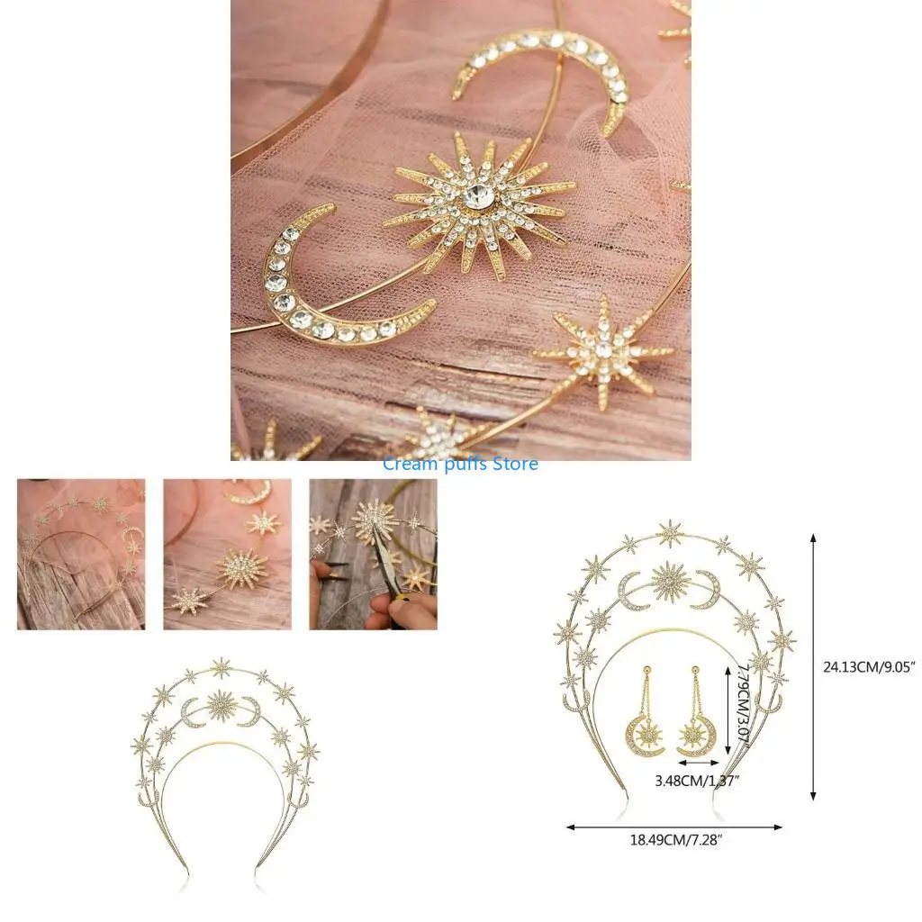 

50LE Bridal Crown Headpiece Sun-Goddess Headband Party Props Headwear Women Headdress