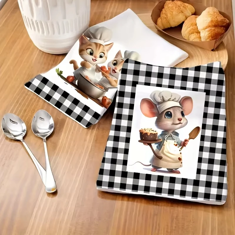 2 قطعة مناشف المطبخ |   تصميم الشيف كات آند ماوس منقوش |   40x60 سم |   فائقة الامتصاص لينة |   متعددة الاستخدام كمناشف الشاي/مناشف اليد