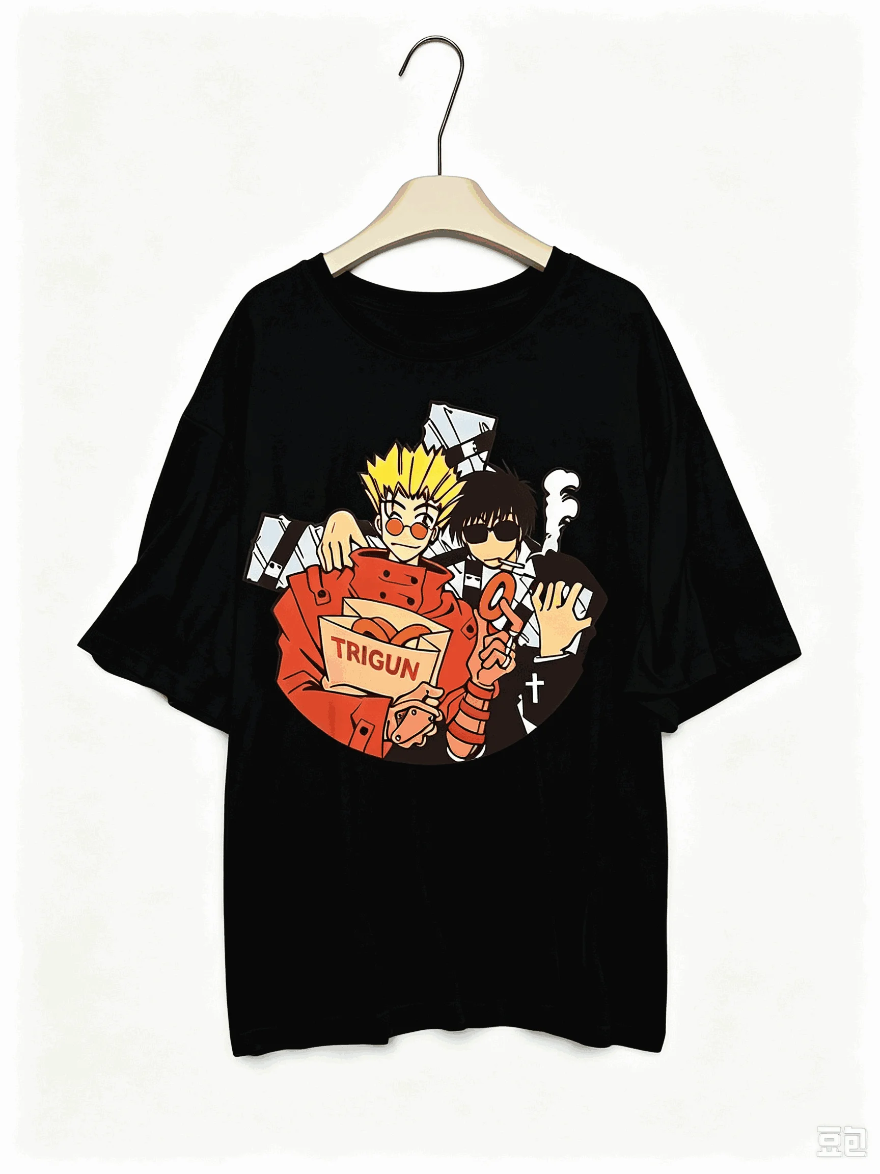 Trigun Graphic Print Crew Neck T-Shirt for Men Women Oversized Unisex Streetwear Trendy Cotton Fashion Hip Hop Street Couples