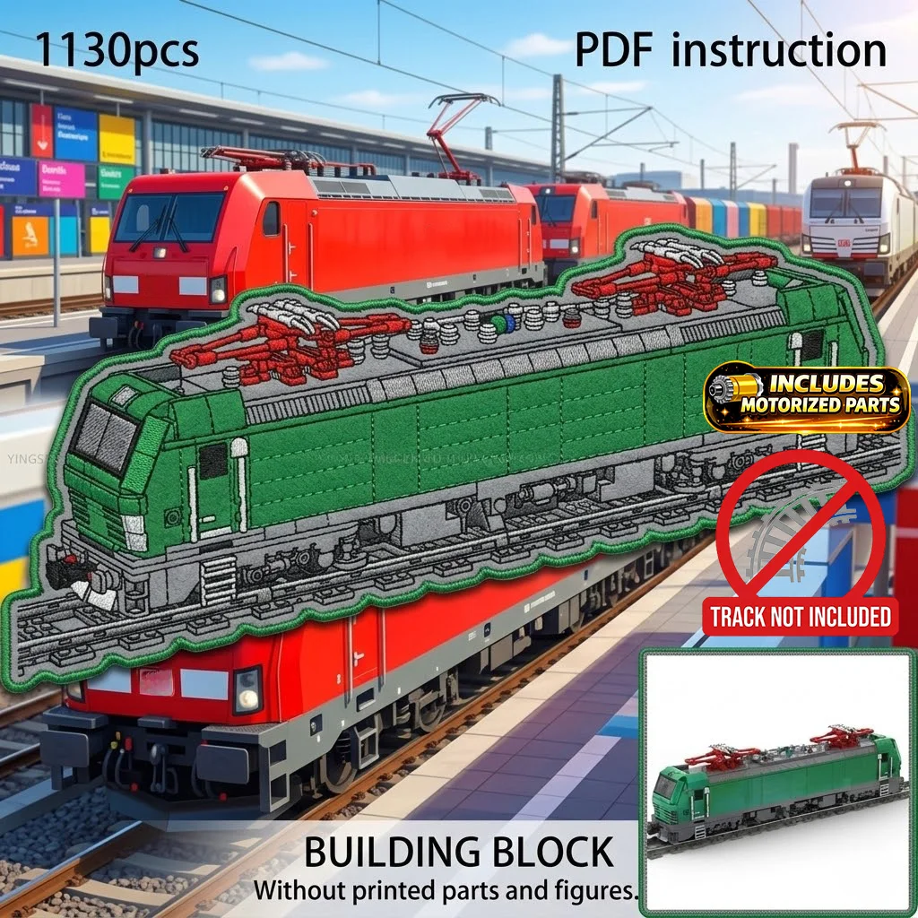 

Большой зеленый электрический поезд-конструктор на батарейках, подарок на день рождения, игрушка из строительных блоков