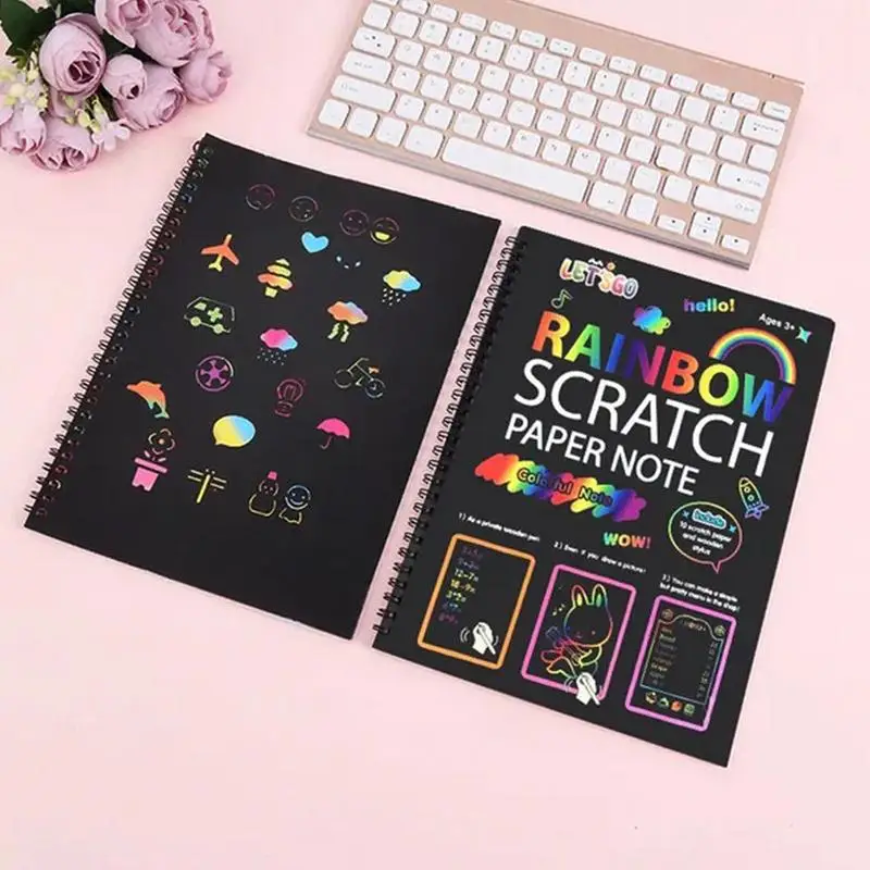 Rainbow Scratch Paper Kit 10 Sheets Handmade Scratch Paper Set Odorless Black Scratch Paper Art Color Drawing Notebook Craft