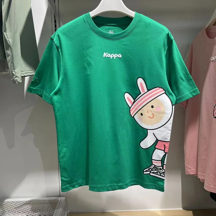 

Летняя женская спортивная футболка из чистого хлопка 2023 года, повседневный топ с круглым вырезом и коротким рукавом, с принтом, для повседневной носки, с мультяшным рисунком