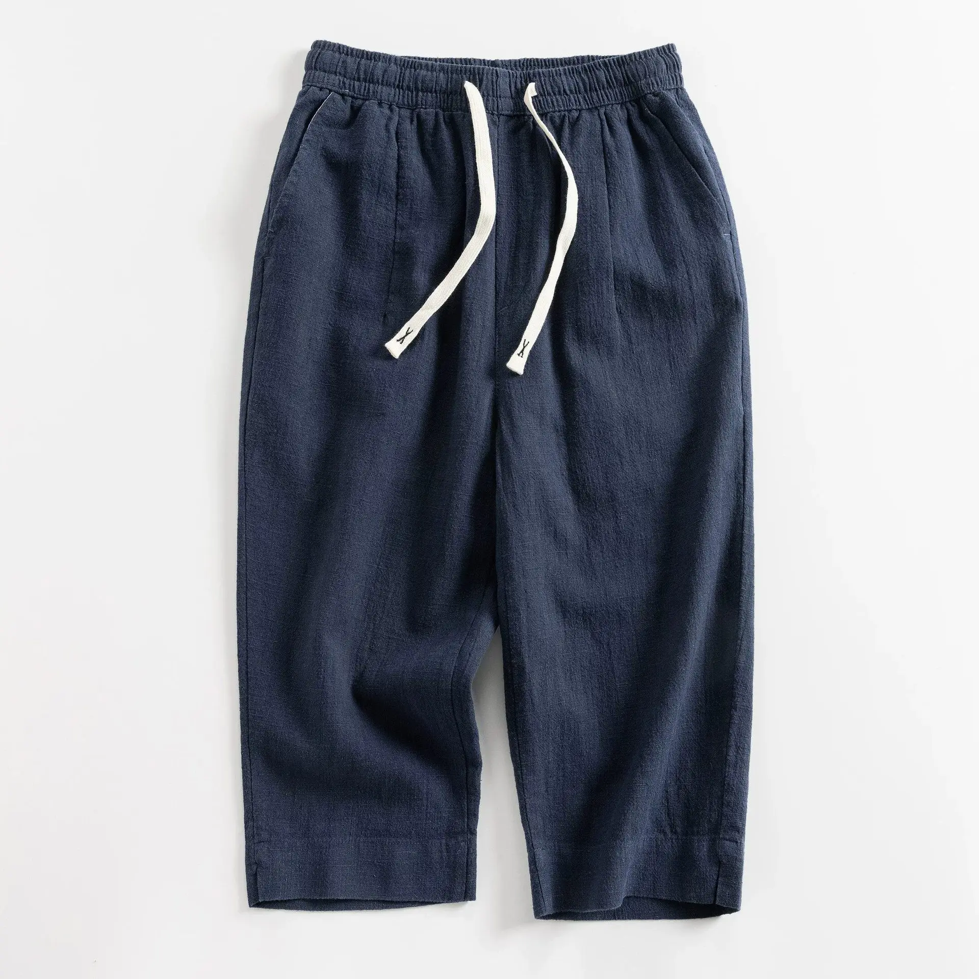 Pure Color Linen Straight Leg Seven-Foot Pants Summer Cotton Linen Material Breathable Comfortable Casual Mid-Length Shorts