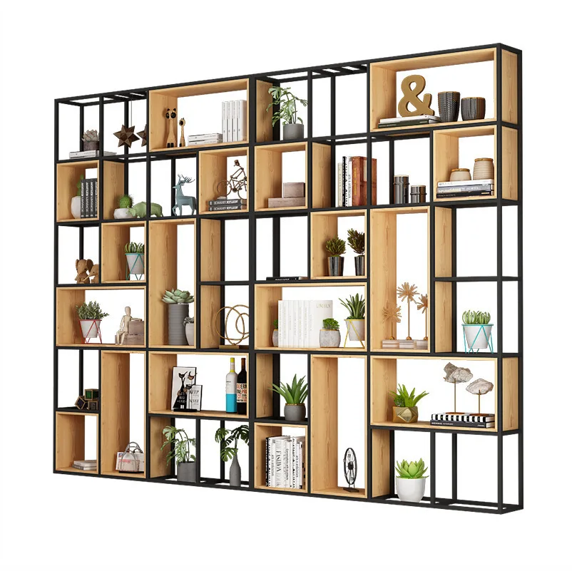 Wrought iron modern simple floor office partition screen decorative display multi-layer bookshelf storage rack