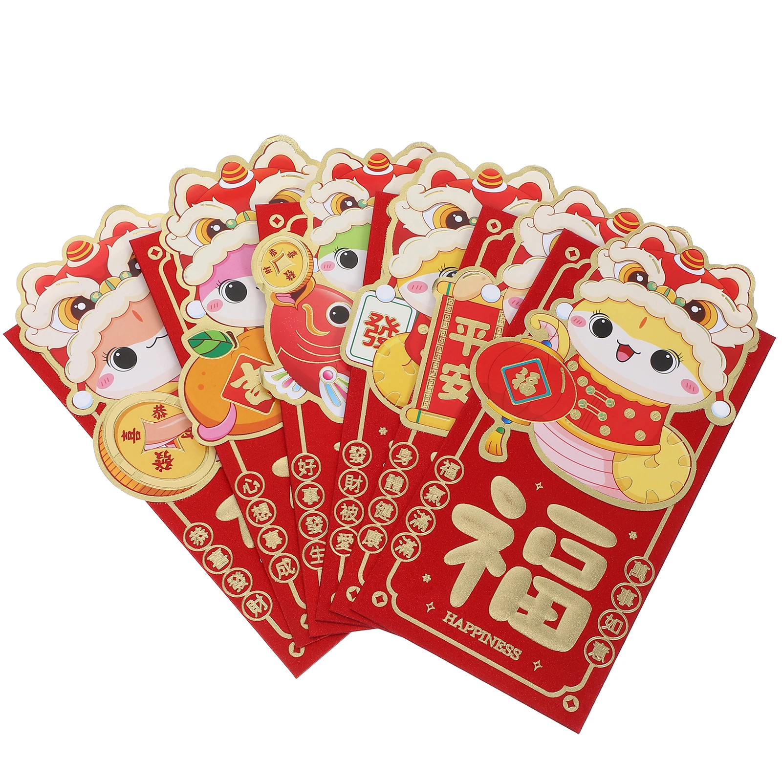 12 Pcs Cartoon Red Envelope Chinese New Year Decor Envelopes Cards with Pocket Packet Snake