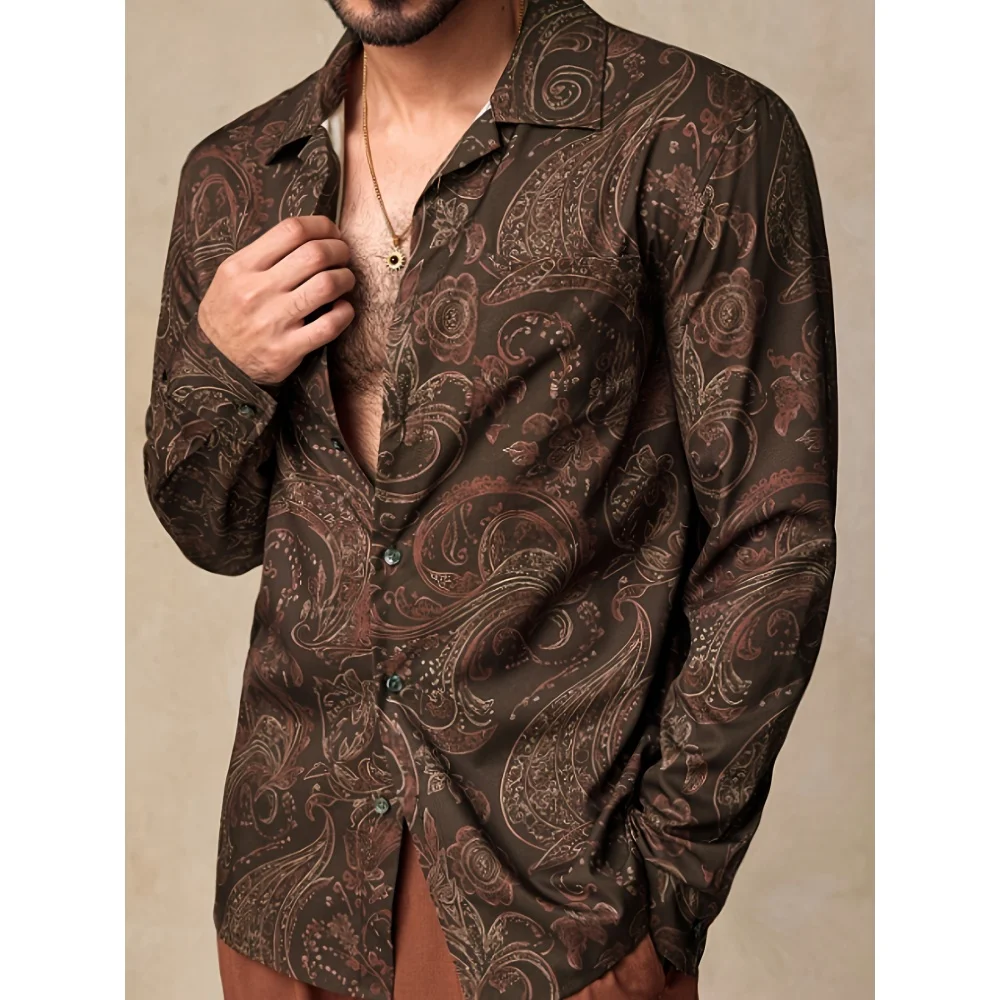 

Men's Floral Patterned Paisley 3D Printed Irregular Pattern Men's Shirts Casual Long Sleeved Shirt New Retro Men's Clothing Tops