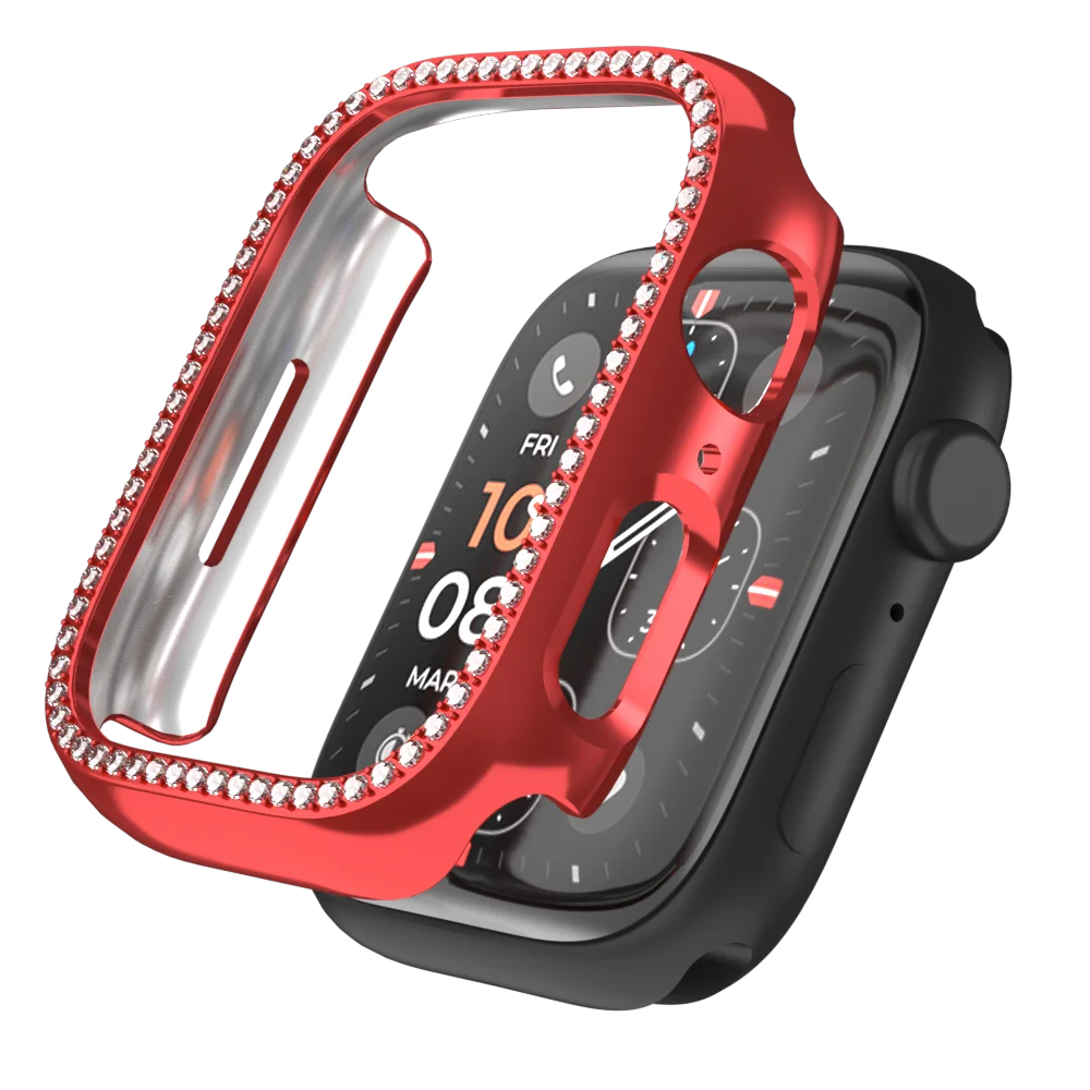 Casing jam tangan Apple, penutup berlian berkilau + casing jam tangan Apple, Bumper berlian 45mm 41mm 40mm 44mm 42mm 38mm + pelindung berongga Iwatch Seri 7 8 5 6 SE