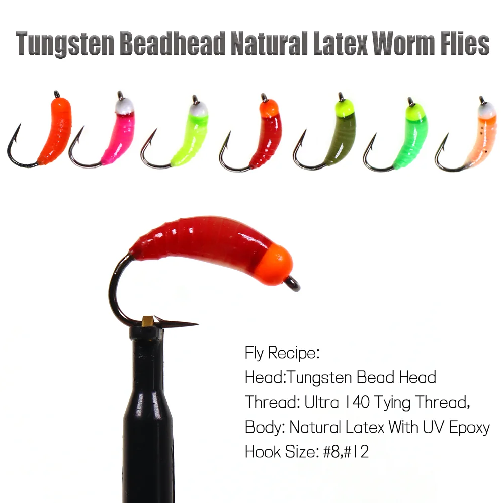 Wifreo 6pcs Tungsten Bead Head Nymph Flies Luminous Scud Worm Fly Caddis Larvae Insect Baits Trout Perch Fishing Lure Bait #8#12