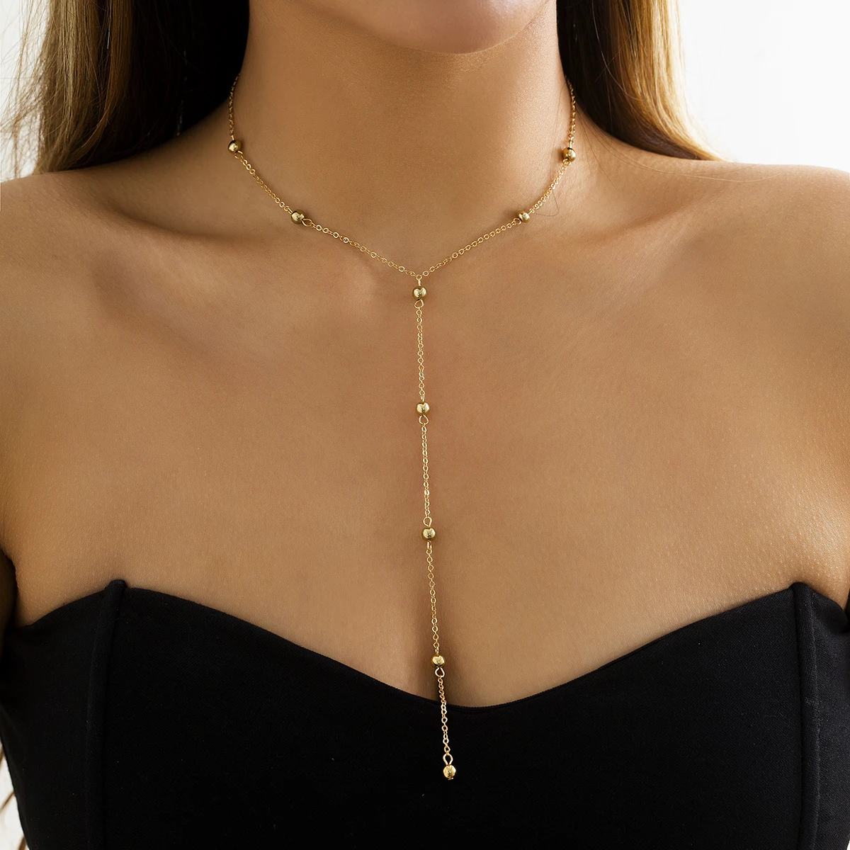 Ingemark Minimalism 2022 Długi naszyjnik z frędzlami dla kobiet Dziewczyny Vintage Chest Thin Chain Ball Pendant Biżuteria damska na szyję Prezent Nowy