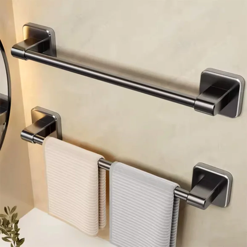 Self-Adhesive Towel Bar Holder Without Drilling Hole Tower Rack Hanger Shelf Storage Bathroom Towel Rod Bath Kitchen Towel Rail