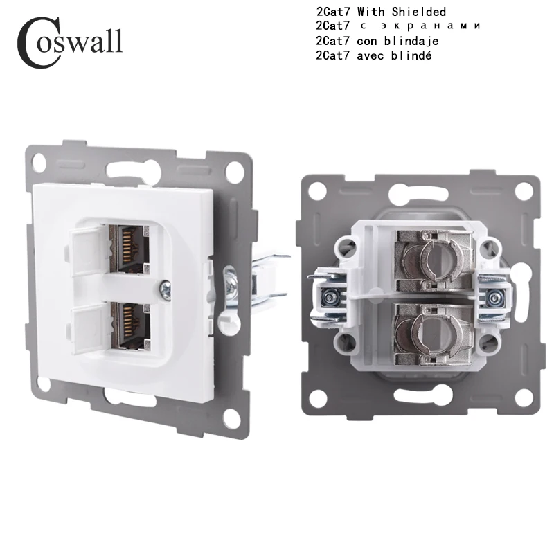 COSWALL H Series Wall TV Connector With CAT7 With Shielded RJ45 Internet Computer Data Outlet Module DIY White