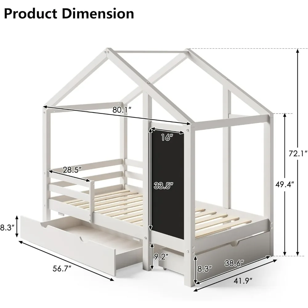 Letto a doppia casa con cassetti, struttura letto con piattaforma per bambini con lavagna, letti a casa Montessori con doghe e tetto per adolescenti