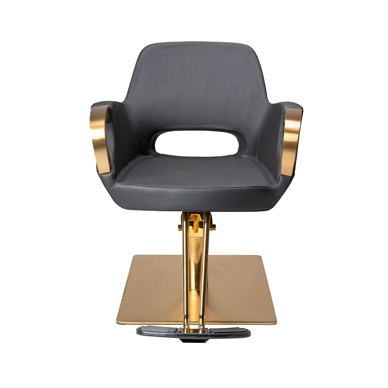 Modern Design Adjustable Height Barber Shop Barber Chair Commercial Salon Furniture with Golden Color Frame and Stool