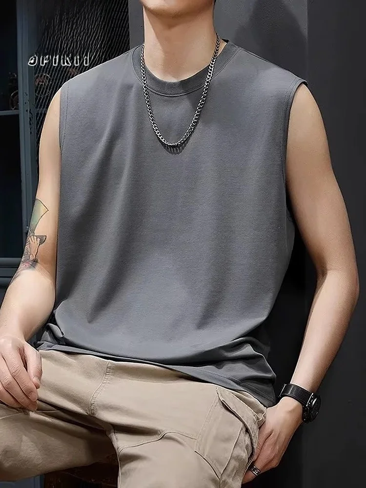 

Мужская майка из шелковистого хлопка с охлаждающим эффектом, круглый вырез, летняя, повседневная, спортивная, молодежная, модная, из тонкой ткани, однотонная