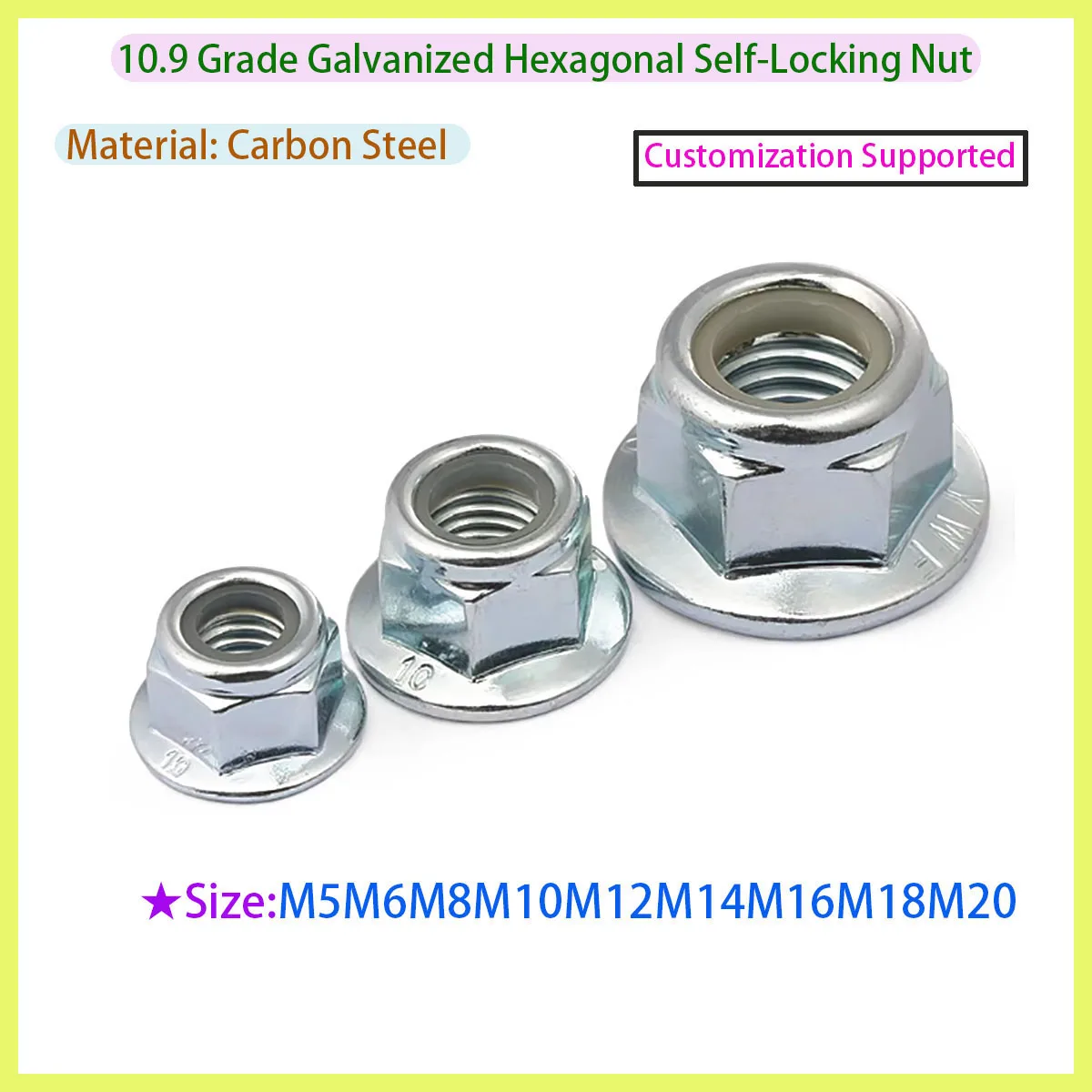 Grade 10.9 Zinc-Plated Hexagonal Flange Self-Locking Nuts - High-Strength Anti-Loosening Fasteners