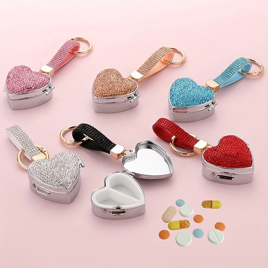 1pc Portable Mini Sparkling Jewel Key Ring Medication & Jewelry Box - Compact Travel Storage Case for Earrings, , Earplugs - Fas