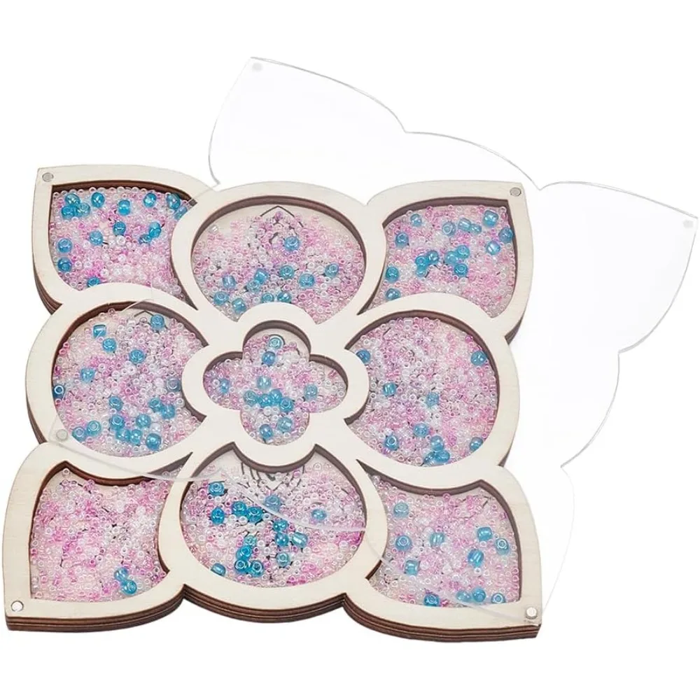 

Деревянный поднос для хранения цветочных принадлежностей Поднос для хранения цветов Коробка для бисера с крышкой и крышкой подноса для игл Цветочный дизайн Вышивка бисером