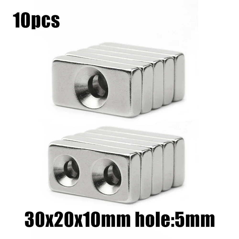 10pcs 30x20x10mm hole:5mm /double hole Block NdFeB Neodymium Magnet N35 30x20x10-5 mm Super Powerful Permanent Magnetic