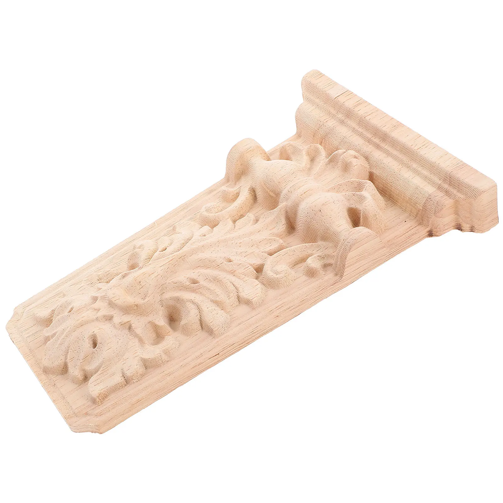 Unfinished Solid Wood Corbel European Style Carved Corner Flower Decorative Wood Applique for Doorways Furniture Wall Decoration