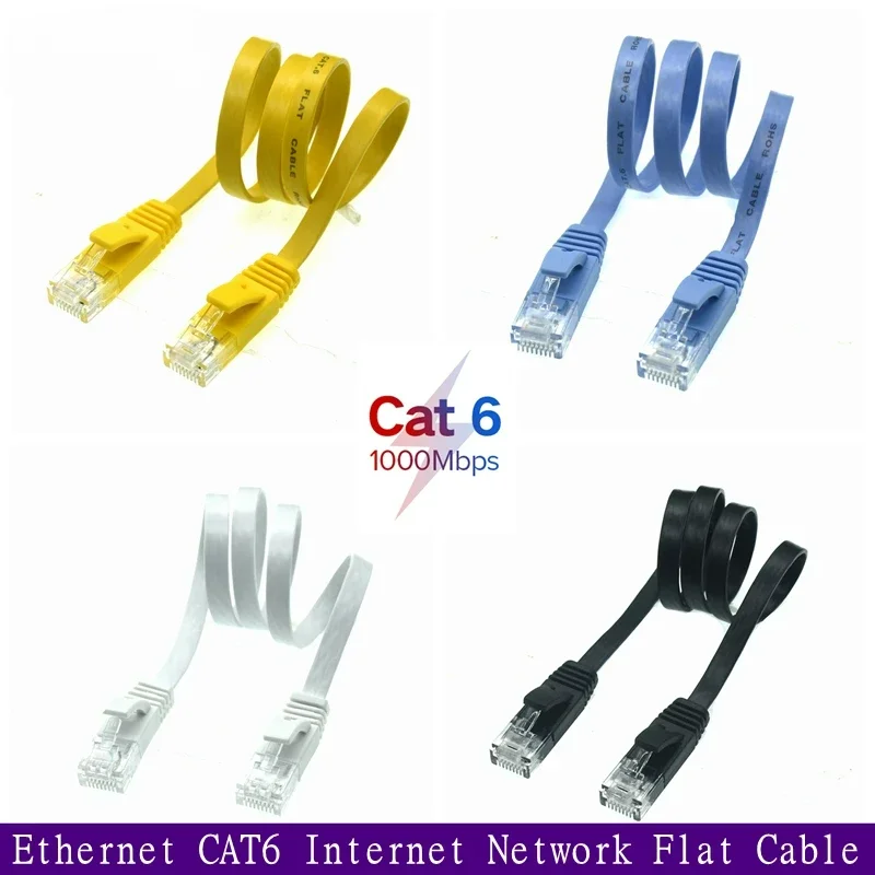Cable de red Ethernet plano UTP CAT6 de 0.2m, 0.5m, 1m, 2m, 3m, 5m, 10m, 15m, 20m, 30m, cable de conexión LAN RJ45, negro y blanco