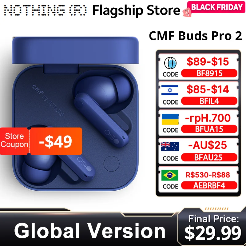 Global Version Nothing CMF Buds Pro 2 By Earphone Bluetooth 5.3 with 50 dB Hybrid Active Noise Cancellation 6 HD MICS IP55