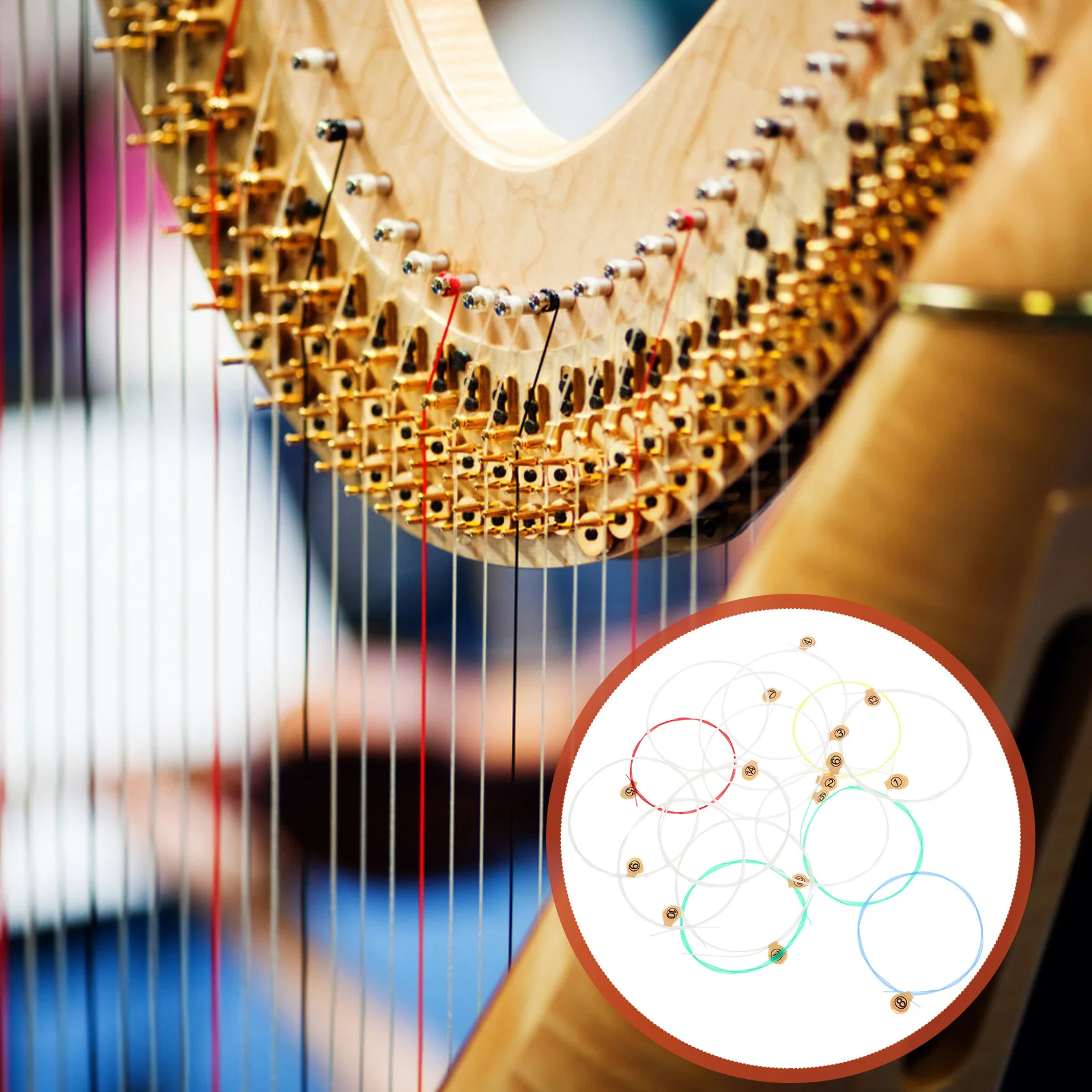 

15Pcs Harp Strings Replacement Kit Strong Bass Bright Treble Easy Install Lyre String Set for Musical Instrument