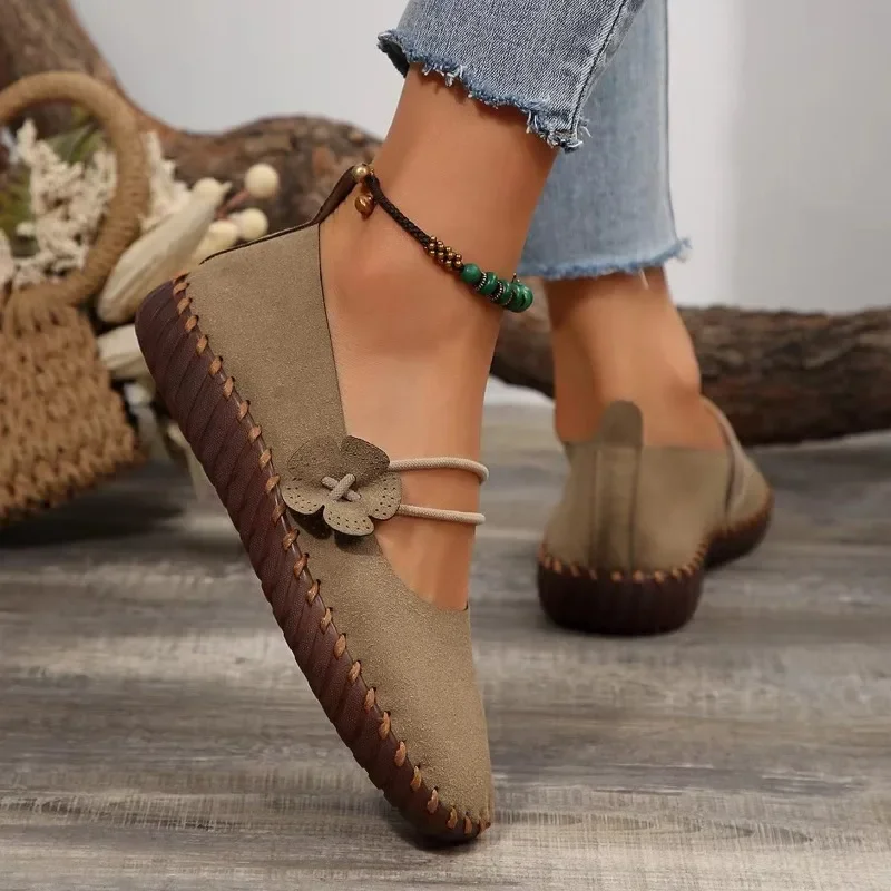 Zapatos informales de suela plana para mujer, calzado cómodo con cabeza redonda, a la moda, talla grande, novedad de verano 2024