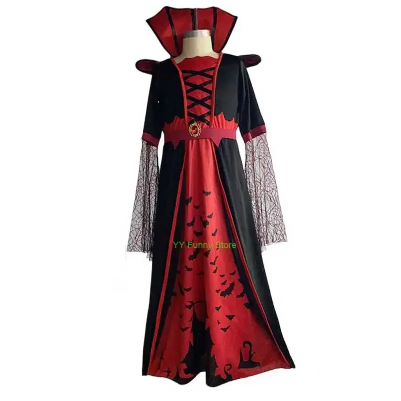 เด็ก Miss Vamp เด็กผู้หญิงเด็กโกธิคฮาโลวีนคลาสสิกเครื่องแต่งกายแวมไพร์ชายหญิงเครื่องแต่งกายที่น่ากลัว