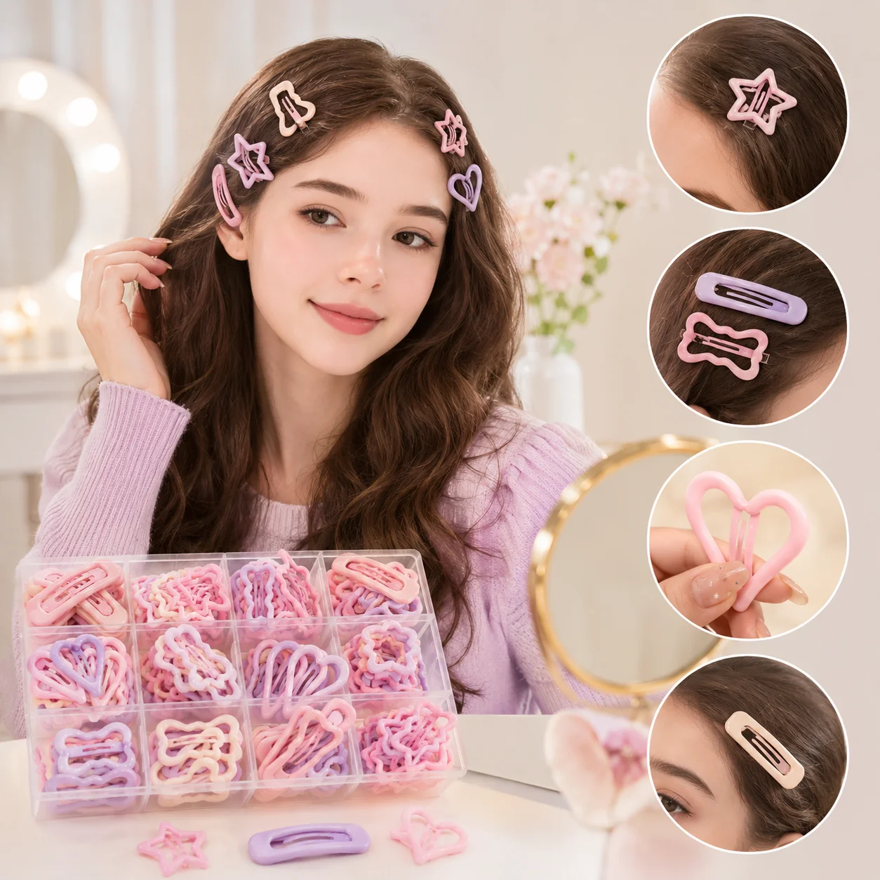 10/20/30pcs Mixed Pack of Light Pink Heart-Shaped & Bow-Shaped Hair Clips for Girls  Suitable for Party Or Holiday Gifts
