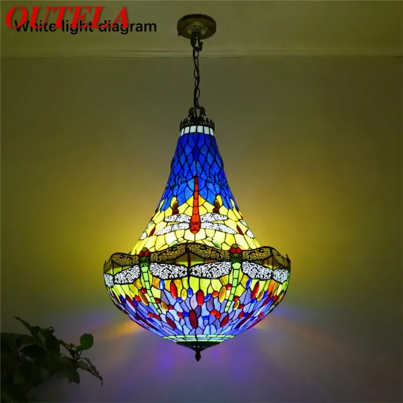 OUTELA Tiffany European Chandelier Vintage Restaurant Bedroom Coffee Shop Bar Villa Corridor Color Glass Pendant Lamp